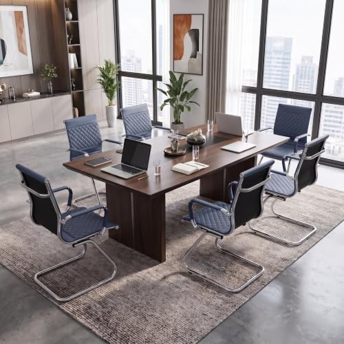 HNY Set of 2 PU Leather Office Guest Chairs, Navy Blue - color: Navy Blue