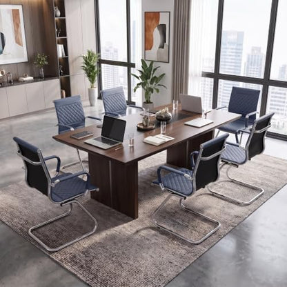 HNY Set of 2 PU Leather Office Guest Chairs, Navy Blue - color: Navy Blue