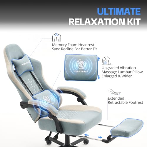 Desk Computer Gaming Chair - Ergonomic Game Office Chair with Extended Footrest and Massage Lumbar Support, Home Gamer Video Game Chairs with Spring Cushion for Adults (Pro Blue Fabric) - color: Pro Blue Fabric