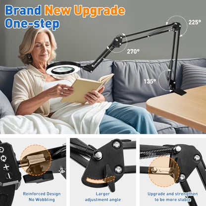 Ultra Long 3-Section Swing Arm 12X 30X Magnifying Glass with Light