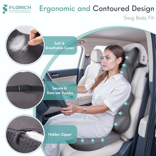 FLORICH Car Seat Cushion and Lumbar Support Pillow for Office Chair Car, Neck Headrest Pillow, Ergonomic Memory Foam, Pressure-Relieving Back Support for Car, Office Chair & Wheelchair – Gray - color: Deepgray, size: 3 Pieces