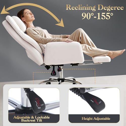 High Back Criss Cross Office Chair with Foot Rest & Flip Armrests | Big and Tall Criss Cross Gaming Chair, PU Leather Ergonomic Home office Computer Desk Chair, 155°Reclining with Lumbar Pillow - color: Beige