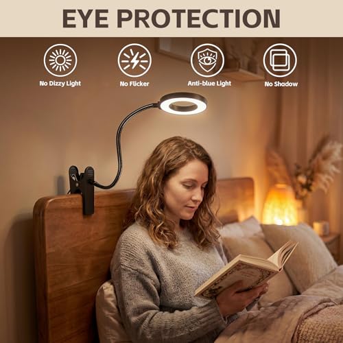 Clip on Book Light, LED Desk Lamp with Clamp, Flexible Gooseneck | Aluminum 15" Gooseneck Reading Light, 48 LED,3 Modes &10 Brightness, 59" USB Powered, for Headboard, Dorm, Craft, Office