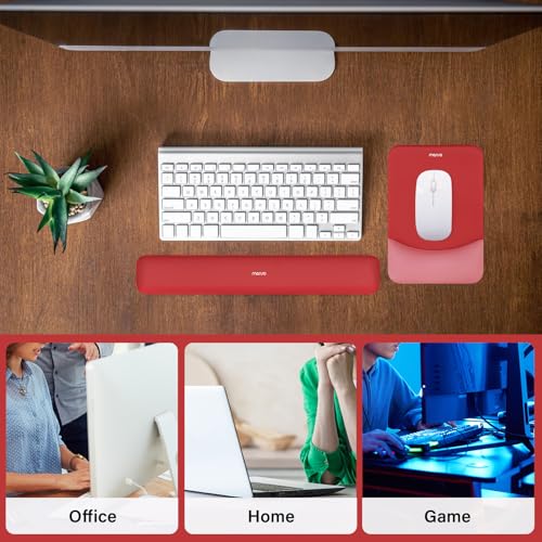 MOSISO Wrist Rest Support Mouse Pad & Keyboard Set, Red | Rectangular Ergonomic Mousepad, Non-Slip Base, Home/Office Pain Relief & Easy Typing, Neoprene Cloth & Raised Silicone Lining - color: Red
