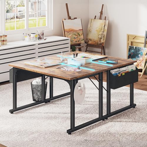 DurayLoly 40" Computer Desk with Waterproof LED Lights for Bedroom,Brown - color: Rustic Brown, size: 40 IN