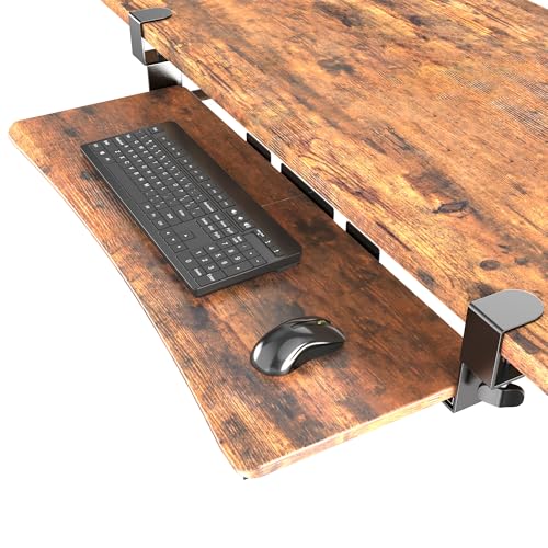 UPGRAVITY Extra Large Keyboard Tray Under Desk Rustic Vintage Brown | Extra Wide 31.5" (35.8" Including Clamps) x 11.8" Pull-Out Keyboard Drawer, Slide Out with Sturdy C-Clip Mount System - color: Rustic Vintage Brown
