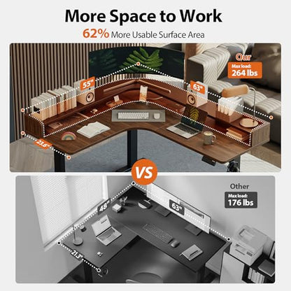 Agilestic L Shaped Standing Desk with Monitor Shelf, 63 Inch, Dark Walnut - color: Dark Walnut, size: 63 x 55 Inch with shelf