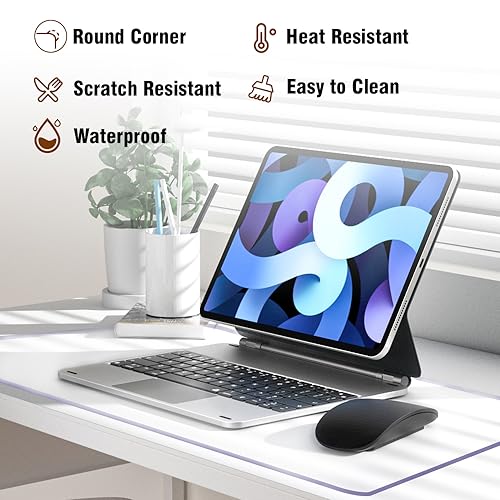 14x24 Inch Clear Plastic Office Writing Desk Protector Glass PVC Desk Pad Blotters for Office Home Laptop Computer Tabletop Keyboard Mat Easy Clean Waterproof Non-Slip with Mouse Pad Heat Resistant - size: 14X24 inch