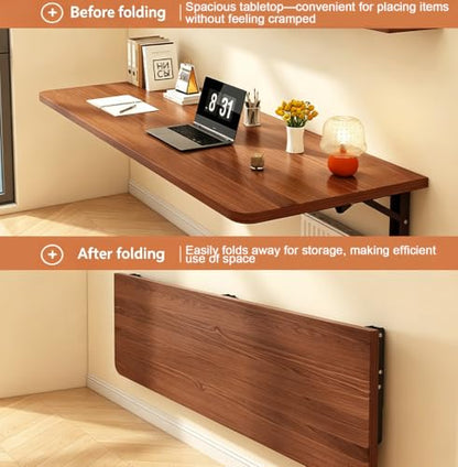 Wall Mounted Folding Table, 24 in Fold Down Floating Desk for Small Space - color: Walnut, size: 24 in