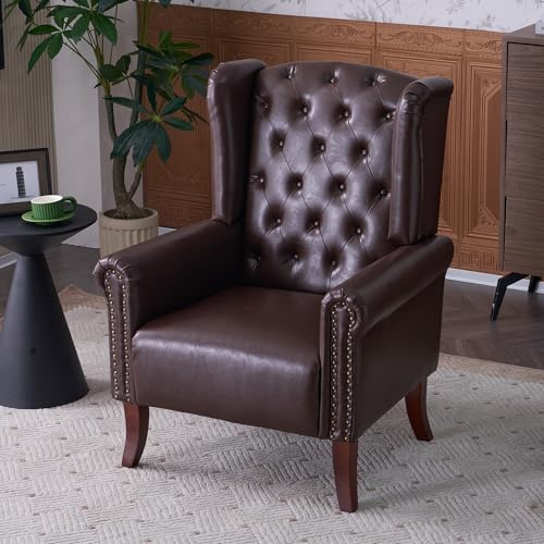MOJAY PU Leather Accent Chair, Mid-Century Living Room Sofa Chair, Upholstered Arm Chair with Sturdy Wooden Legs, Faux Leather Club Chair for Bedroom Study Home Office Reception (Caramel) - color: Caramel, size: Set of 1
