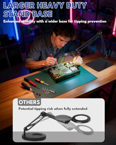 15X LED Magnifying Glass with Light, Base and Clamp Desk Lamp