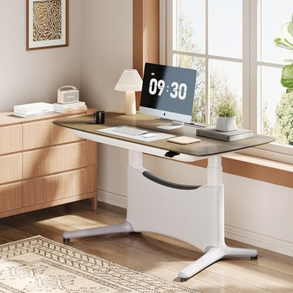 COLAMY Electric Standing Desk 55x28 Inch, Wobble-Free Dual Motor Sit Stand Up Home Office Computer Desk, Motorized Workstation Gamer Studio Table with Drawers, Outlets & Footrest,Walnut,White - color: Walnut + White