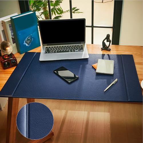 Leather Desk Pad Protector with Side Rails, Blue, 30 x 18 Inch - color: Blue, size: 18" x 30"
