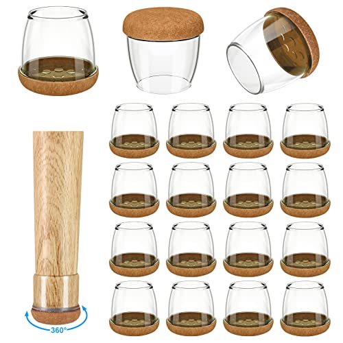 16 Pack Chair Leg Floor Protectors for Hardwood Floors, Round Rubber Furniture Sliders, 360°Felt Pad Bottom Wrapped Thickening Silicone Furniture Legs Caps Covers(Round,Clear-Brown-XL) - size: Transparent-XL