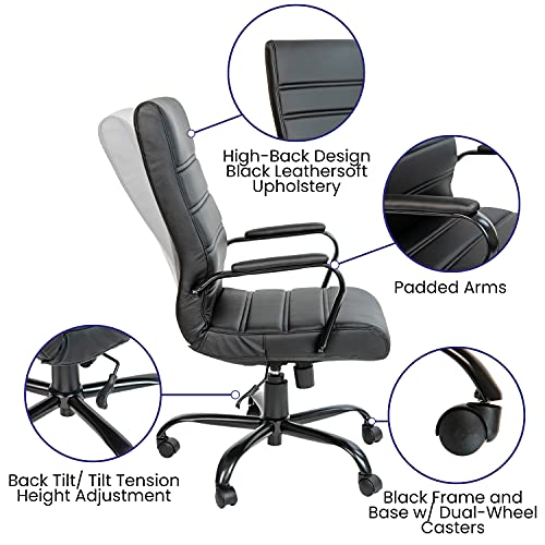 Flash Furniture High Back LeatherSoft Executive Office Chair, Black | 360° Swivel, Height Adjustable, Commercial Grade - color: Black Leathersoft/Black Frame