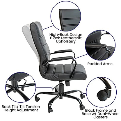 Flash Furniture High Back LeatherSoft Executive Office Chair, Black | 360° Swivel, Height Adjustable, Commercial Grade - color: Black Leathersoft/Black Frame