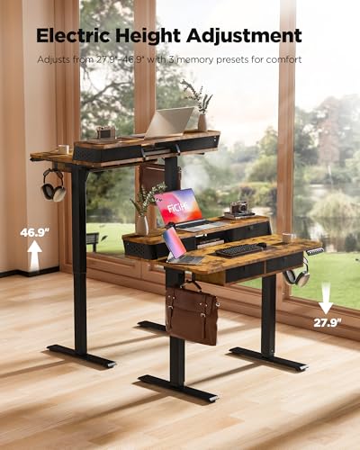 FiCiHi 40x24 Inch Electric Standing Desk, 4 Drawers, Adjustable Height Desk - color: Rustic Brown, size: 40"x24" (4 Drawers)