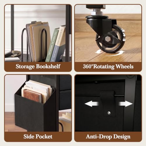 Faesun Printer Stand with Storage, Rolling Printer Table with 2-Drawer - color: Black