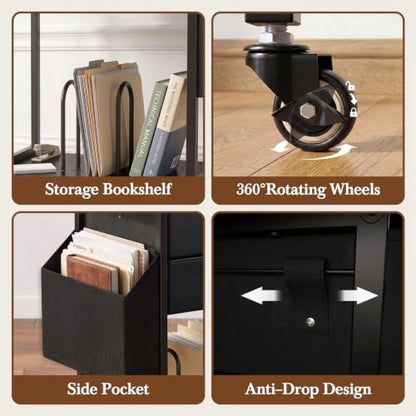 Faesun Printer Stand with Storage, Rolling Printer Table with 2-Drawer - color: Black
