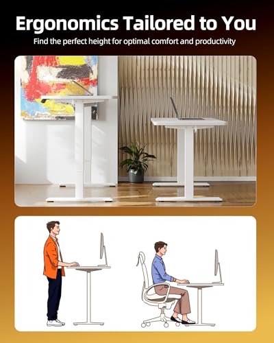 TIQLAB Electric Standing Desk,47 * 24 Inches Adjustable Height Stand up Desk, Sit Stand Home Office Table with Splice Board, White - color: White, size: 47*24 inch