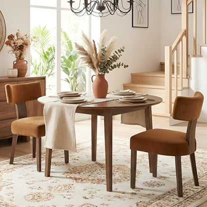 HNY Mid Century Modern Dining Chairs, Velvet Fabric Farmhouse Upholstered and Curved Backrest Kitchen Accent Chairs Set of 2, with Hardwood Frame, Burnt Caramel - color: Caramel Curved