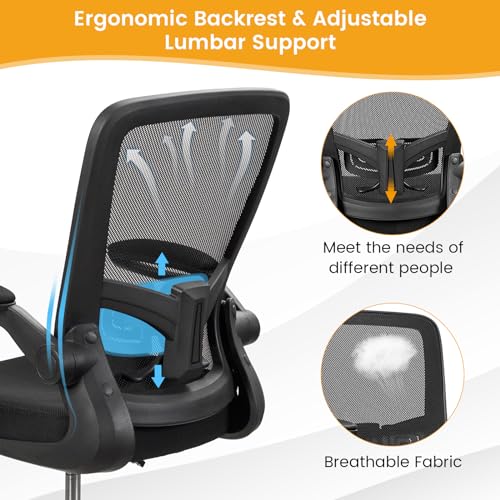 COSTWAY Drafting Chair with Flip-up Armrests & Adjustable Foot Ring, 1 Pack - color: Black