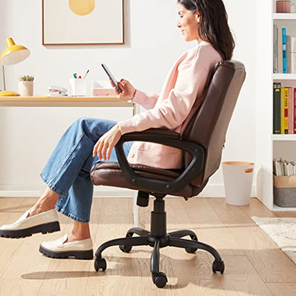 Amazon Basics Classic Puresoft PU Padded Mid-Back Office Chair with Armrest, Height Adjustable, Wheels, 25.75"D x 24.25"W x 42.25"H, Brown - color: Brown