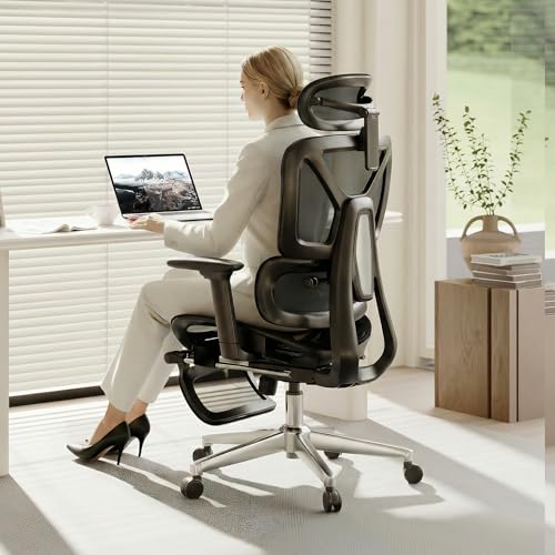 FLEXISPOT ErgoX Premium Ergonomic Office Chair with Footrest- Adjustable 3D Armrests, Dynamic Lumbar Support, Recline & Tilt Function, Mesh Seat, for Home & Office Use,Dark Grey - color: Breathable Dark Grey, size: Overall Depth 44"