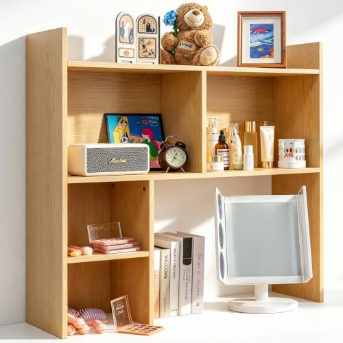 deli Desktop Shelf, Desk Hutch with 5 Shelves for Computer Desk, Natural - color: Beige