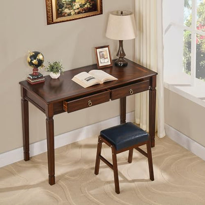 Solid Wood Writing Desk, Home Office Desks with 2 Storage Drawers, 46.1" Mid-Century Modern Walnut Tables, Secretary Desk for Home Office, Easy Assembly Vanity Desk, Study Table Station BSZD1258 - size: 46.1"