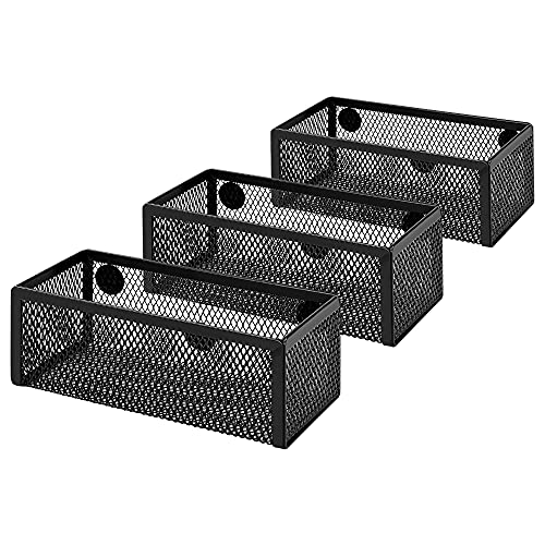 Amazon Basics Magnetic Storage Baskets, Mesh Organizers for Office Supplies and Workspace, 6" x 2.5" x 2.2", Black, 3-Pack - style: Magnetic Storage Bin