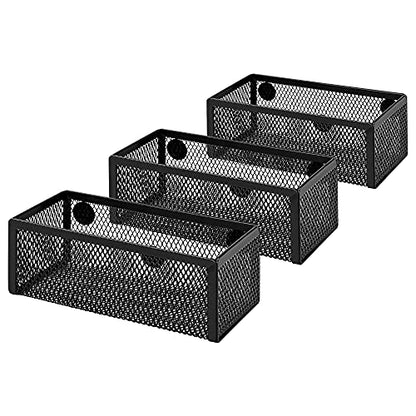 Amazon Basics Magnetic Storage Baskets, Mesh Organizers for Office Supplies and Workspace, 6" x 2.5" x 2.2", Black, 3-Pack - style: Magnetic Storage Bin