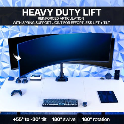 VIVO Clamp-on Single Ultra Wide Monitor Desk Mount, Low Profile Heavy Duty Adjustable Stand for 1 Ultrawide Screen up to 57 inches, 59.4 lbs Capacity, Black, STAND-V157C - size: up to 57" screens, style: Standard