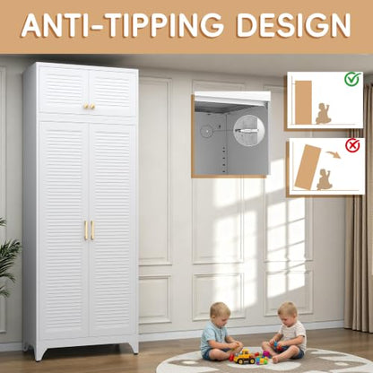 Steeloong 86"Armoire Wardrobe Close,Metal Wardrobe Cabinet with Hanging Rod | White Closet Cabinet with Doors and Adjustable Shelves,Freestanding Clothing Storage Cabinets for Bedroom Office,Gym,Hospital - color: White, style: 86"H Wardrobe