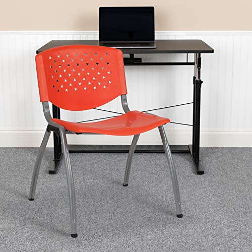 Emma + Oliver Home and Office Orange Plastic Stack Chair with Performa | Powder Coated, 880 LBS. Weight Capacity - color: Orange