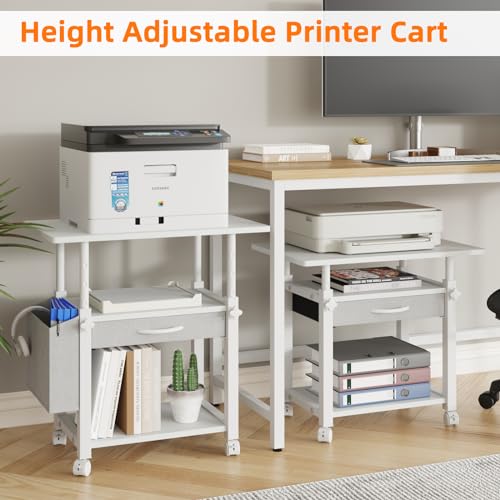 YAOHUOO 22"x15" Large Printer Stand with Drawer, 3-Tier Rolling Table Cart - color: White, size: 3-Tier