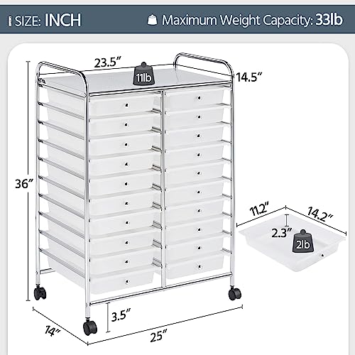 Yaheetech 20-Drawer Rolling Storage Cart on Wheels, Craft Organizer, White - color: White, style: 20 Drawers