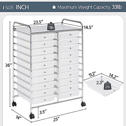 Yaheetech 20-Drawer Rolling Storage Cart on Wheels, Craft Organizer, White - color: White, style: 20 Drawers