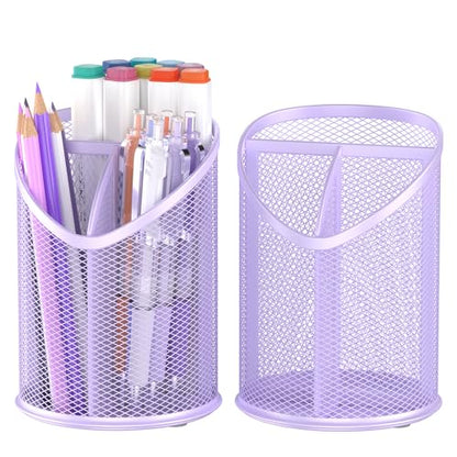 Delifox 2 Pack Pen Holder Mesh Round Pencil (Purple) - color: Purple
