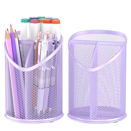 Delifox 2 Pack Pen Holder Mesh Round Pencil (Purple) - color: Purple