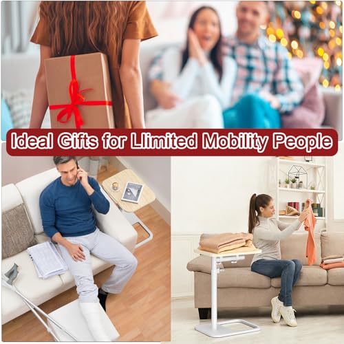 GOYLSER TV Tray Table for Couch, Height Adjustable/360° Swivel/180° Flip-Over Panel Design C-Shaped End Table, Sofa End Side Table with Phone & Tablet Slot for Eating, Laptop, Couch (Natural) - color: Natural, style: Angle Tilt
