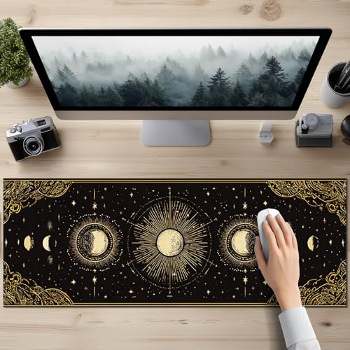 HOMETITUTE Large Mouse Pad 31.5x11.8 Inch Gaming Mousepad Golden Moon Phase Astrology Art Non-Slip Keyboard Desktop Protector Mat XL Mouse Pad for Home Office Laptop Wireless Mice Accessories - color: Golden Moon Phase Astrology Art