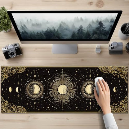 HOMETITUTE Large Mouse Pad 31.5x11.8 Inch Gaming Mousepad Golden Moon Phase Astrology Art Non-Slip Keyboard Desktop Protector Mat XL Mouse Pad for Home Office Laptop Wireless Mice Accessories - color: Golden Moon Phase Astrology Art