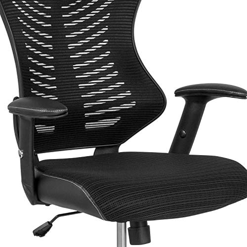 Flash Furniture LeatherSoft Adjustable Drafting Chair, Black | Leather soft Sides, High-Back, Mesh Back