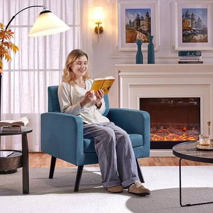 Yaheetech Mid Century Accent Chairs Set of 2 Living Room Chairs Navy Blue | Linen-Like Upholstered Sillones Para Sala, Modern Reading Nook Chairs, Button Tufted Back, Rubberwood Legs, Bedroom Office - color: Navy Blue, size: set of 2
