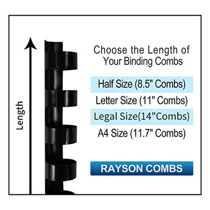 Rayson CR8BK Plastic Comb Binding Spines, 40-Sheets Capacity, 5/16" Black 19-Ring Comb Binding, Max. Binding Letter Size Paper (8.5"×11"), Box of 100 - size: 5/16", style: Letter - Black