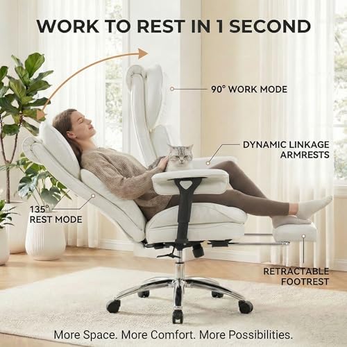 Big & Tall Office Chair, 400lbs Executive Chair with Footrest, White - color: White