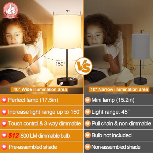 Lynnoland 2 Pack Touch Control Table Lamps with 2 USB & AC Outlet, 3-Way Dimmable Bedside Nightstand Lamps for Bedroom Living Room Nursery, 800 Lumens 3000K Warmlight Bulbs Included - color: White & Oil-Rubbed Bronze