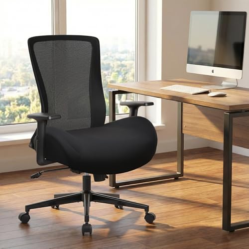 Big and Tall Home Office Desk Chair 400lb Capacity for Heavy People, Ergonomic Wide Mesh Desk Chair with Stepless Recline & Lock, 5.5" Thick Cushion, High Back, Adjustable Height & Armrests - color: Black