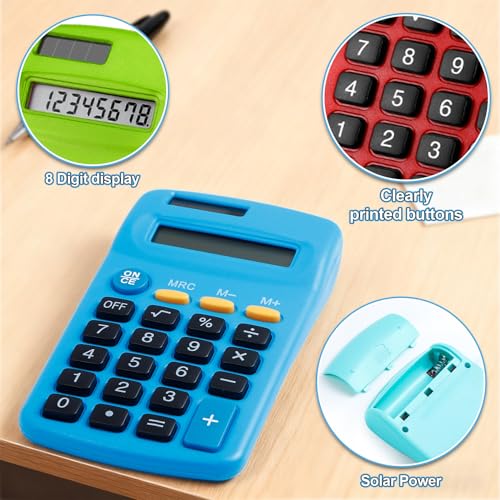 18Pack Mini Calculators, Solar Dual Power Basic Calculator, 6 Color